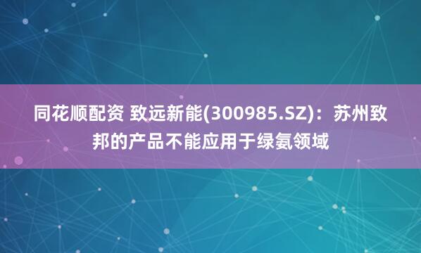 同花顺配资 致远新能(300985.SZ)：苏州致邦的产品不能应用于绿氨领域